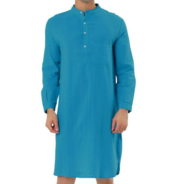 MAWCLOS Robe Homme Chemises Boutonnées Manches Longues Chemise de Soirée Poche avant Col Rond Hauts Bleu L