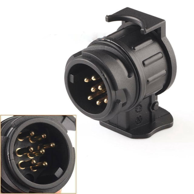 Adaptador de enchufe de remolque de 13 pines a 7 pines, conector de enchufe de enganche de automóvil para portabicicletas de remolque, con tapa protectora verde, adaptador de enganche de 13 a 7 pines