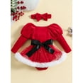 thumbnail image 4 of Elippeo Baby Girls Rompers Dress Christmas Clothes 3M 6M 12M 18M Patchwork Sequins Stars Moon Skirt Hem Long Sleeve Toddler Bodysuits with Headband, 4 of 10