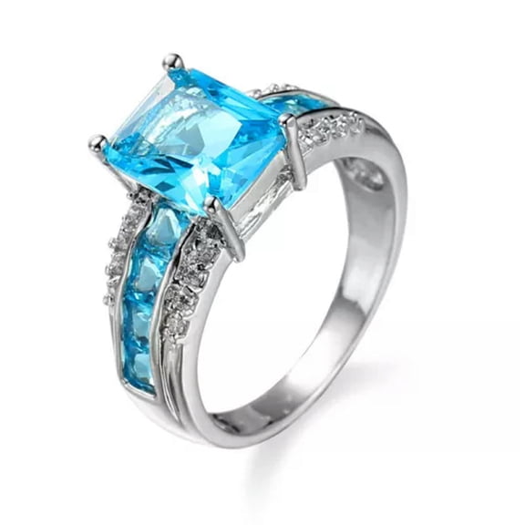 EOEMY 8*10mm Light Blue Topaz Cz Cut Women Engagement Band 925 Silver Aaa Ring Sz 6-10