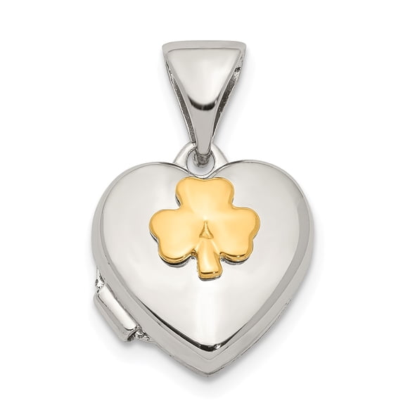Sterling Silver Yellow Rhodium 11mm Clover Heart Locket