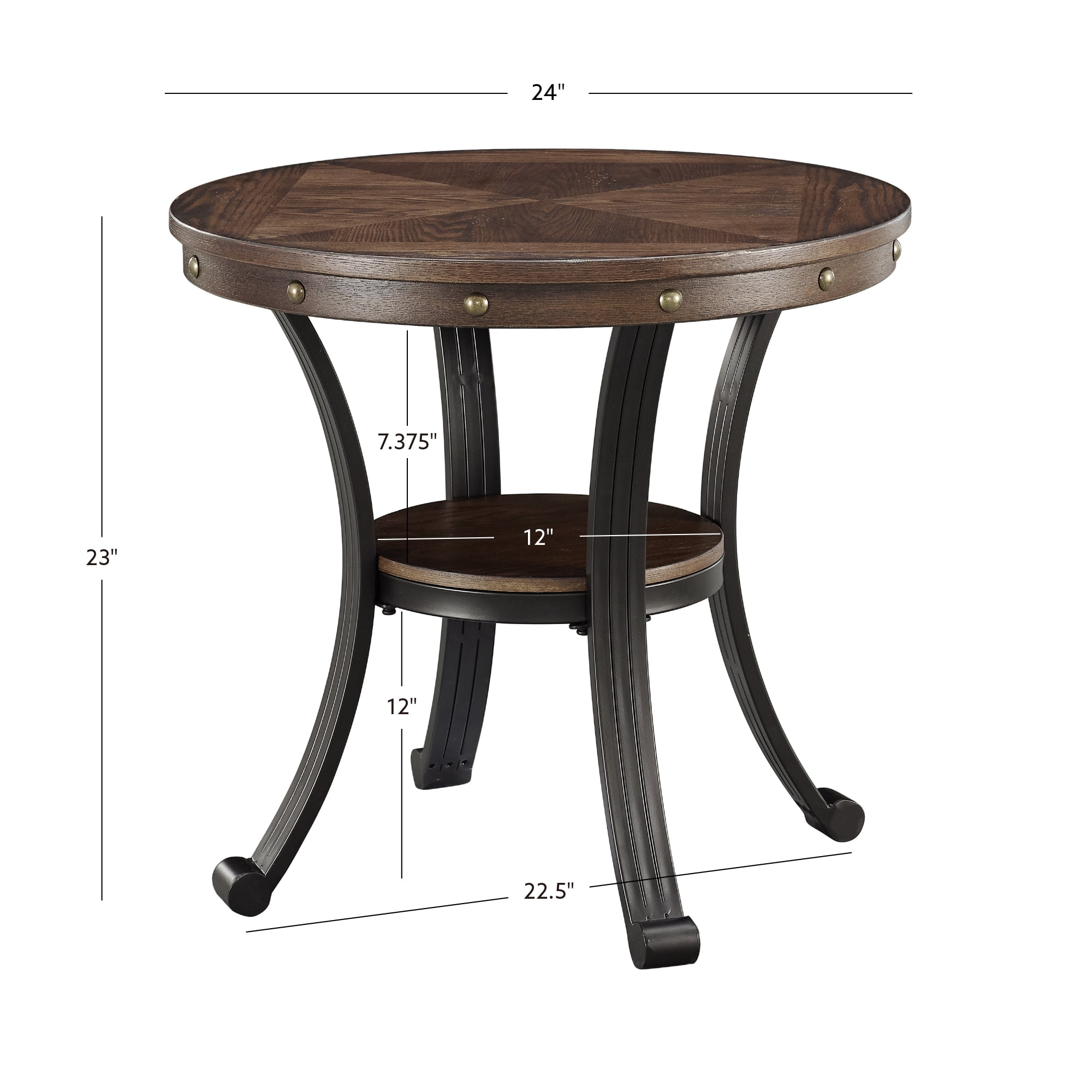 Powell Holloway Round Indoor End Table with Shelf, 23" Tall, Rustic Umber