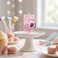 thumbnail image 4 of Floral Cake Topper, Spring Birthday Decor, Pink Glitter Number 5 Birthday Candle With Flower & Ladybug Figurine, Cake Topper for Garden Birthday Party Decorations, Flower K Number 5, 4 of 5