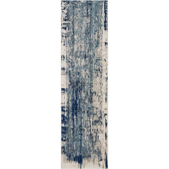Nourison Maxell Abstract Ivory/Blue 2'2" x 7'6" Area Rug, (2x8)