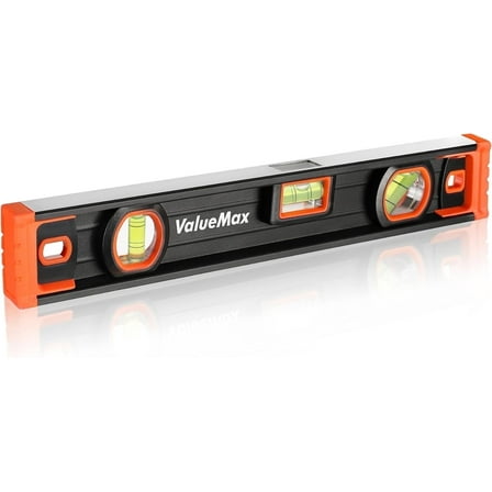 ValueMax 16-inch magnetic torpedo level, Aluminum Body with 3 High-Visibility Vials (45°/90°/180°), Overhead View Window, Rubber Endcaps, for Home & Outdoor Use