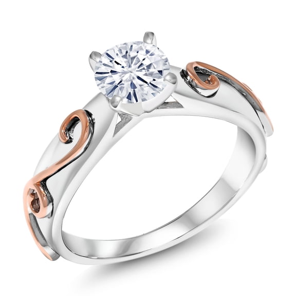 Gem Stone King 925 Sterling Silver White Moissanite Women Engagement Ring for Women (1.00 Cttw, Gemstone Birthstone, Round 6.5MM, Size 8)