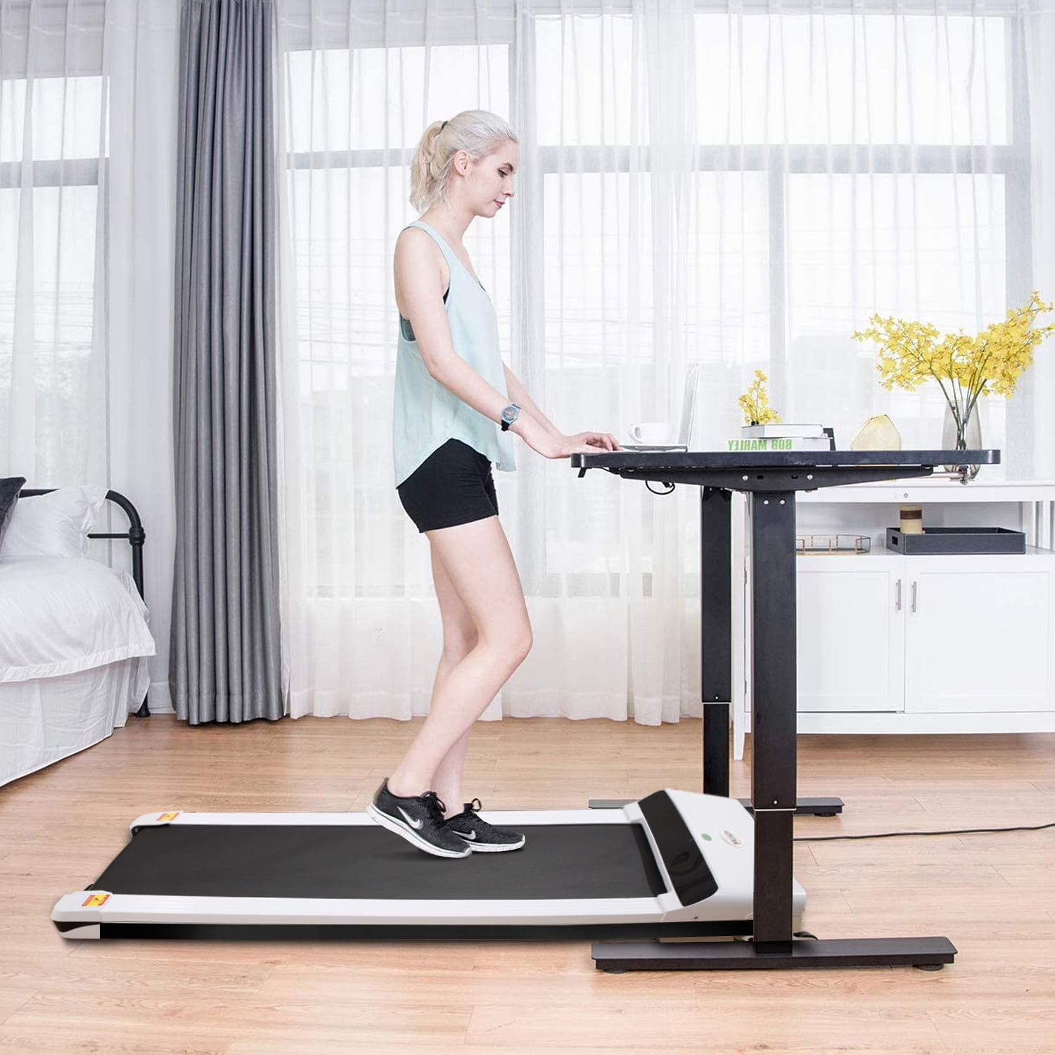 Running Machine for Apartment and Small Space Without Assembling Portable Treadmill Under Desk Walking Pad Flat Slim Treadmill with LED Display & Sport APP 
