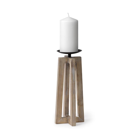 Mercana Astra Large Light Brown Wood Pedestal Base Table Candle Holder