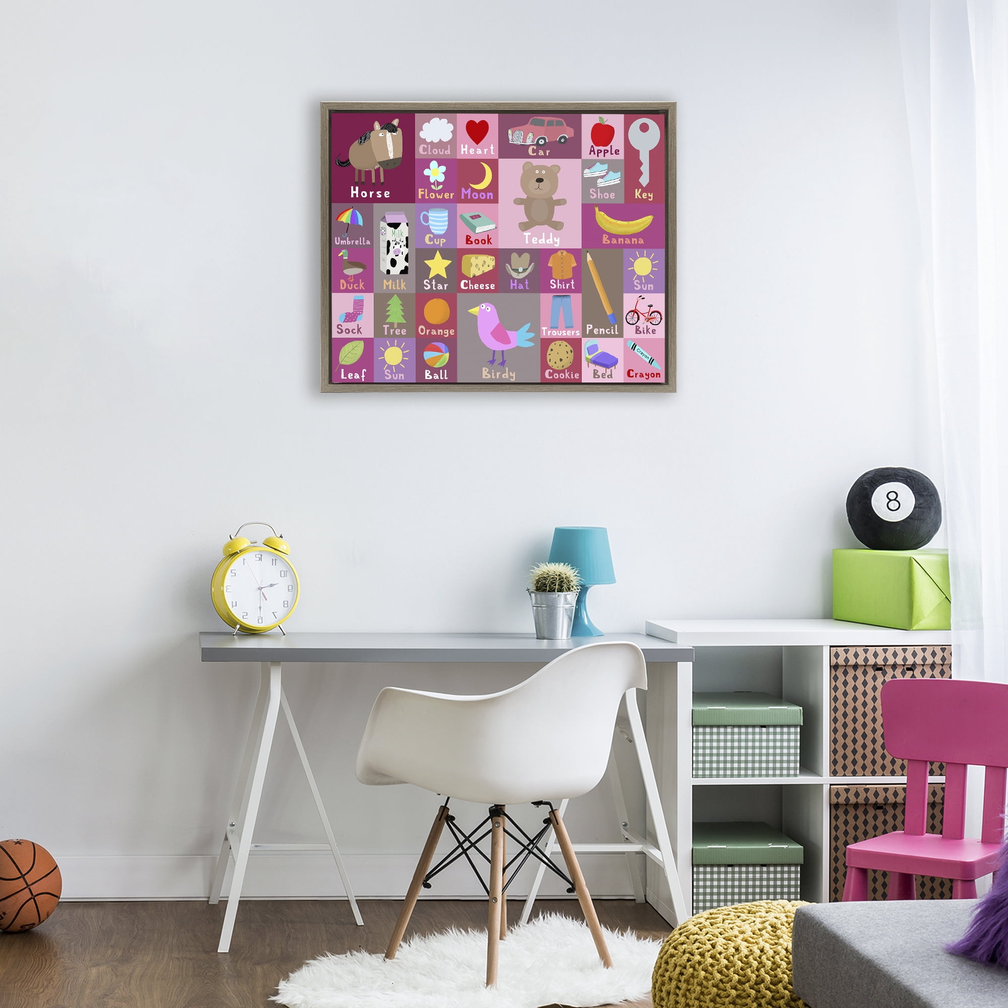 Stupell Industries Pink First Words Brown Framed Floater Canvas Wall Art, design by Carla Daly