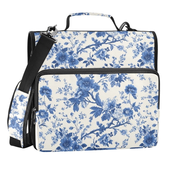 Zipper Binder Art Flowers 1.5 Inch Binder Folder Bag with Shoulder Strap and Handle