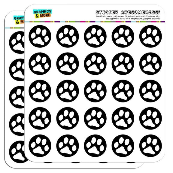 Paw Print Pet Dog Cat B&W 1" Scrapbooking Crafting Stickers