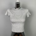 thumbnail image 1 of Chandail à Manches Courtes Col Rond pour Femmes, Haut Transparent, T-Shirt de Base Décontracté, Mode Urbaine Printemps et Été, 1 of 5