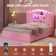 thumbnail image 4 of Afuhokles Velvet Upholstered Full Size Bed Frame with 4 Drawers and Hidden Storage Headboard, LED Lights and Charging Station,Pink, 4 of 7
