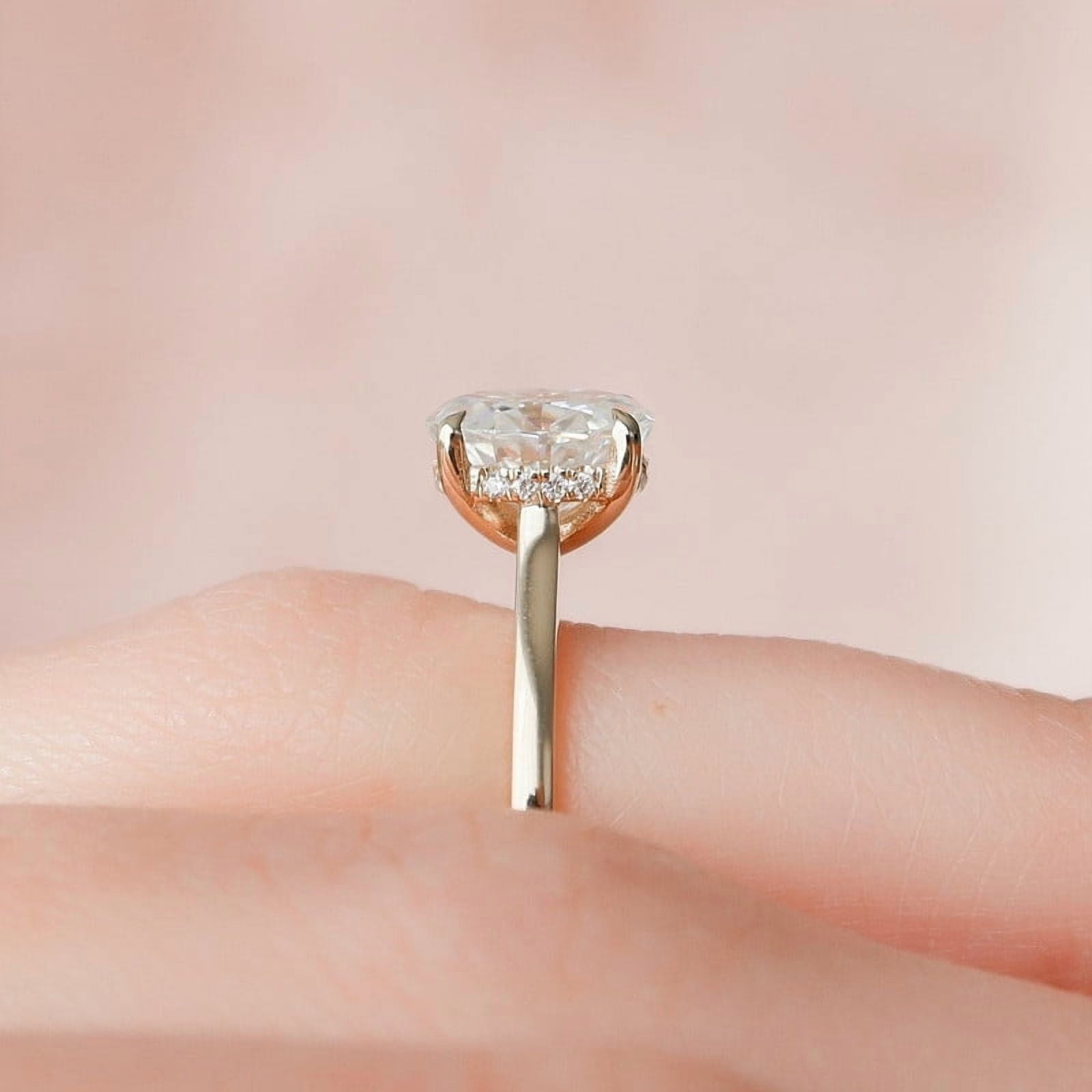 SOLITAIRE JEWELS 0.90CT Oval Cut Moissanite Hidden Halo Engagement Solitaire Ring for Women 10k Yellow Gold