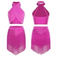thumbnail image 2 of iiniim Women's Cha Cha Latin Salsa Dance Outfits Sleeveless Ruched Crop Top with Fringe Swing  Skirt Hot Pink L, 2 of 7