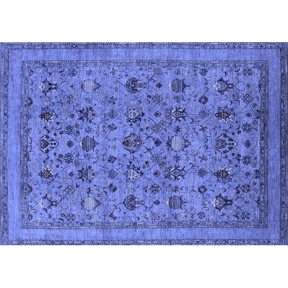 Ahgly Company Machine Washable Indoor Rectangle Oriental Blue Industrial Area Rugs, 8' x 12'