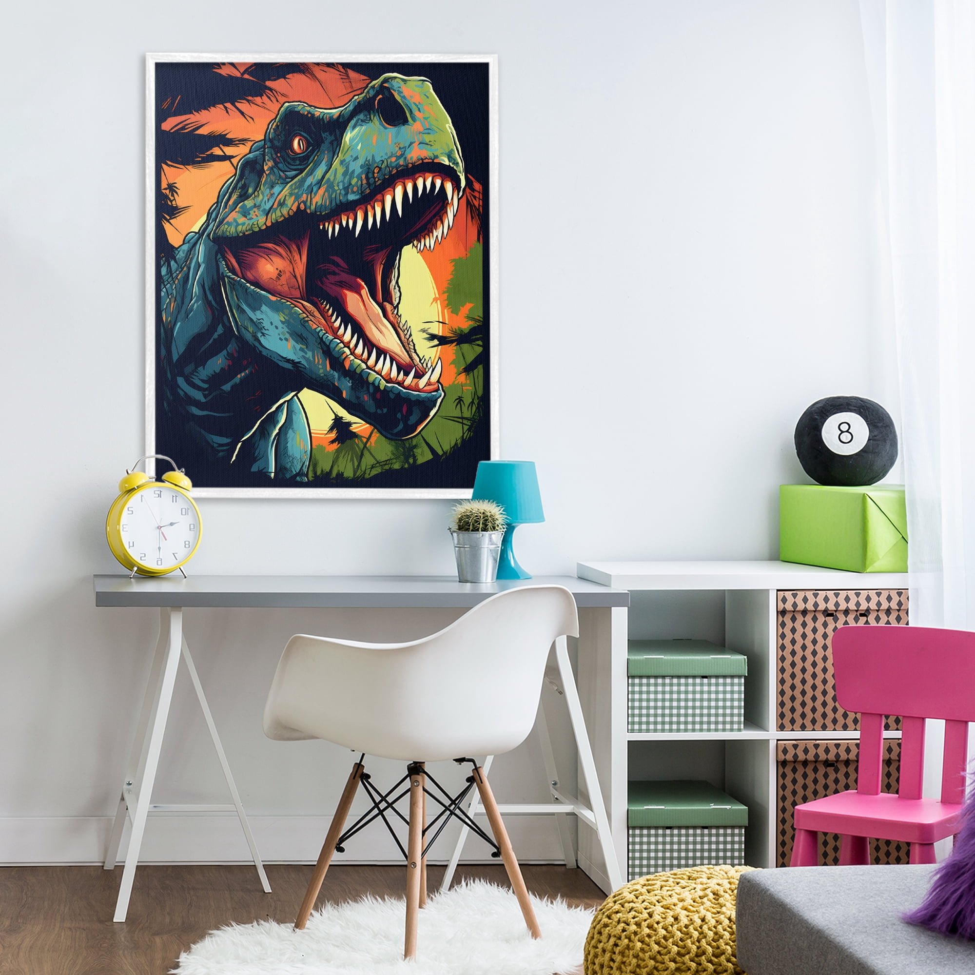 Stupell Industries Dino Roar at Sunset White Framed Giclee Art, design by Creative Studio