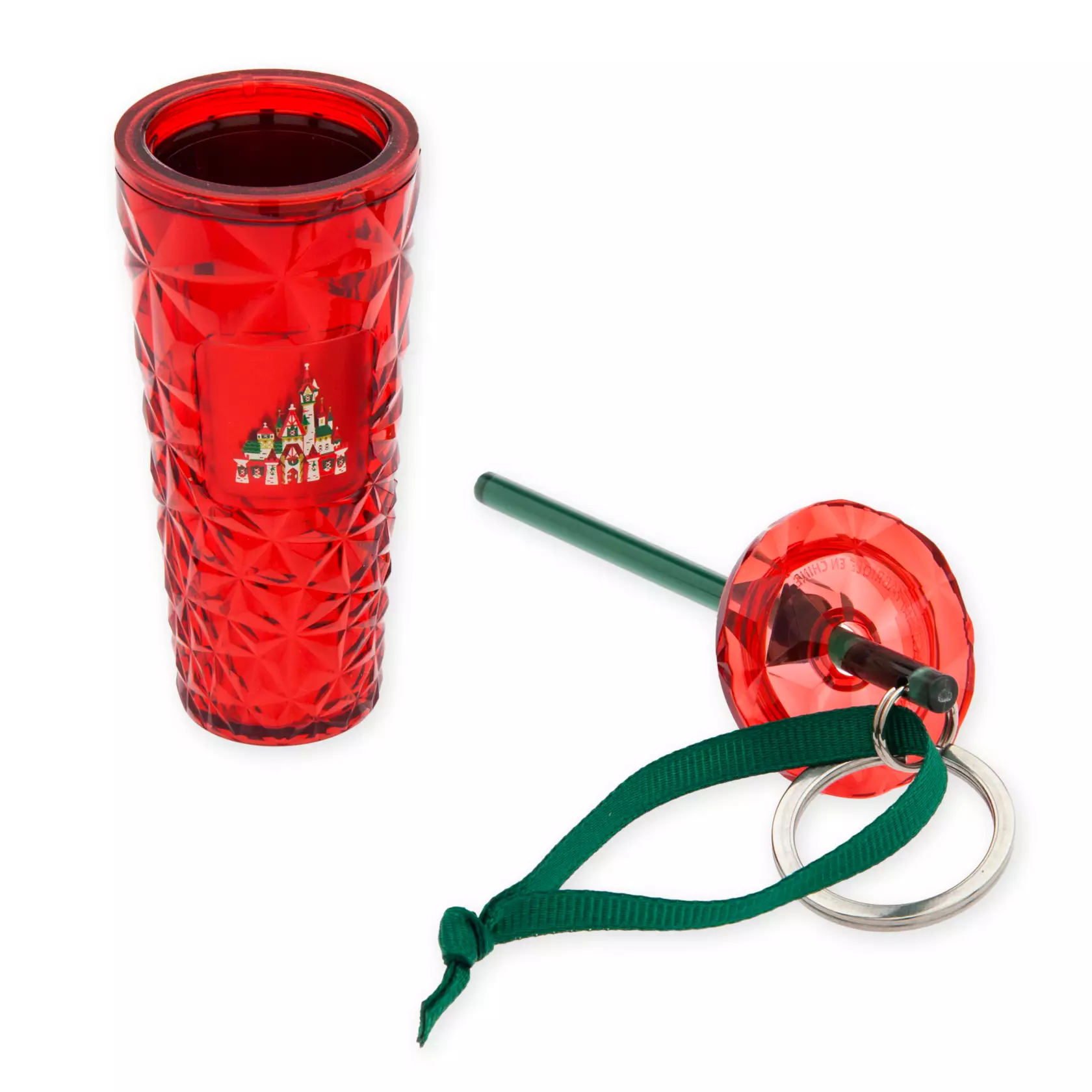 Disney Fantasyland Castle Holiday Starbucks Bling Keychain, Red, 1