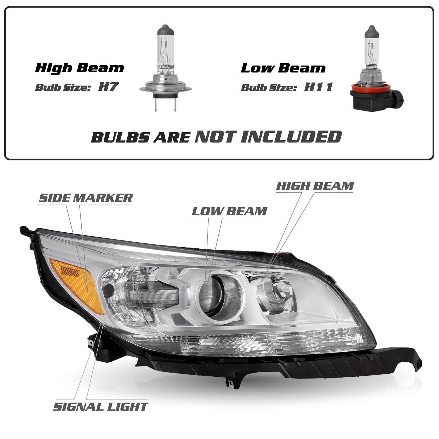 For 2013-2015 Chevy Malibu LT LTZ Chrome Right Passenger Side Headlight Assembly