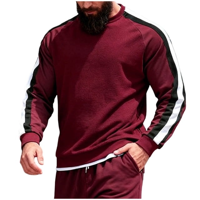 Ceisia Men's Spring Sporty Solid Color Round/Crew Neck Long Sleeve Shirt - Comfortable Daily Outdoor Wear Gift
