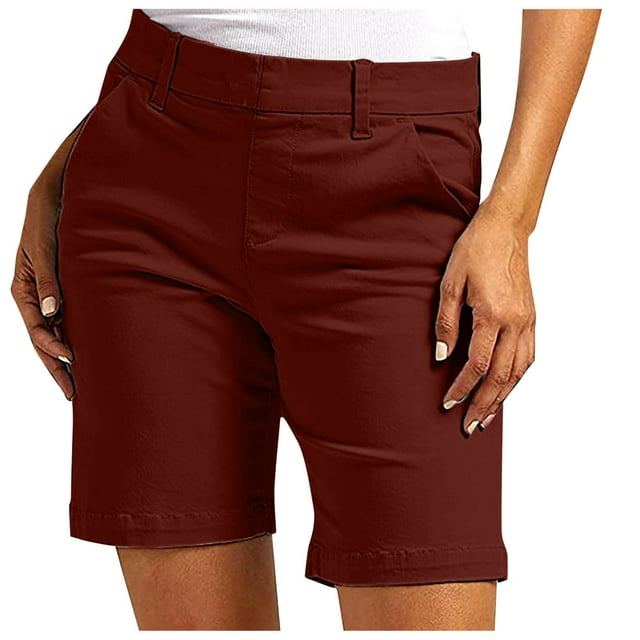 WEIYLL Womens Pants Summer Solid Color Comfortable Straight Five Point Leggings Pockets Red Trousers size M