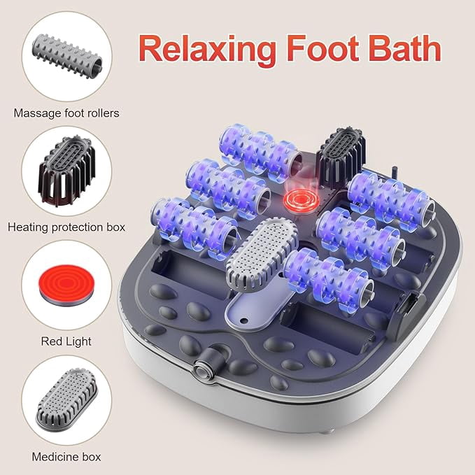 Gehona Black Foldable Heated Foot Spa, Foot Massager with Temperature Control, Bubble Function, Red Light, and Timer.