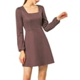 thumbnail image 6 of Allegra K Women's Fall Square Neck Vintage Mini Plaids Dress, 6 of 7