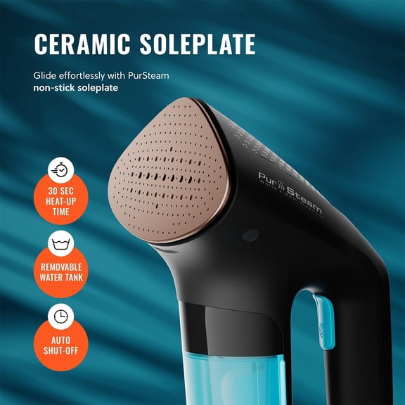 PurSteam SteamPulse Pro Handheld Steamer for Clothes, Portable Handheld Fabric and Garment Travel Steamer Iron Press Wrinkle Remover with Fabric Brush