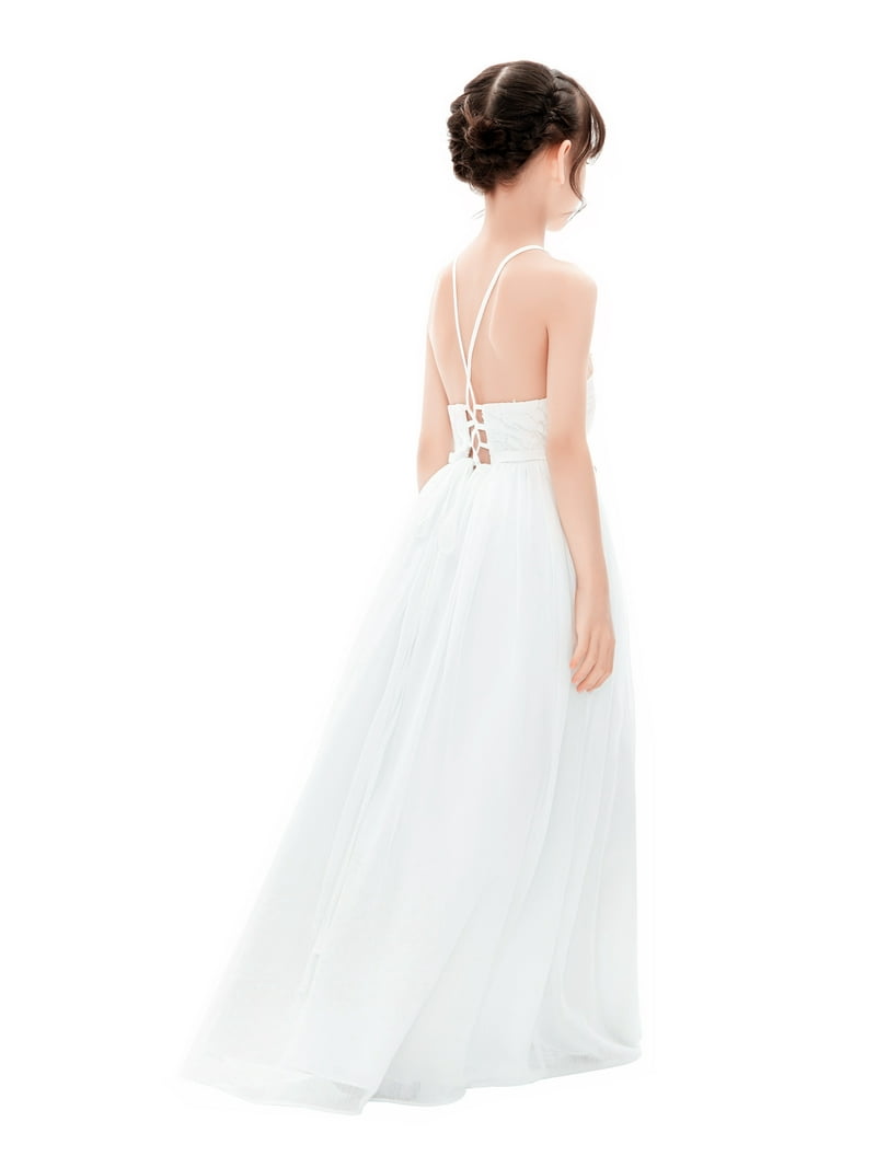 Halter Lace Criss-Cross Flower Girl Dress Wedding Reception L248 Ivory / 10