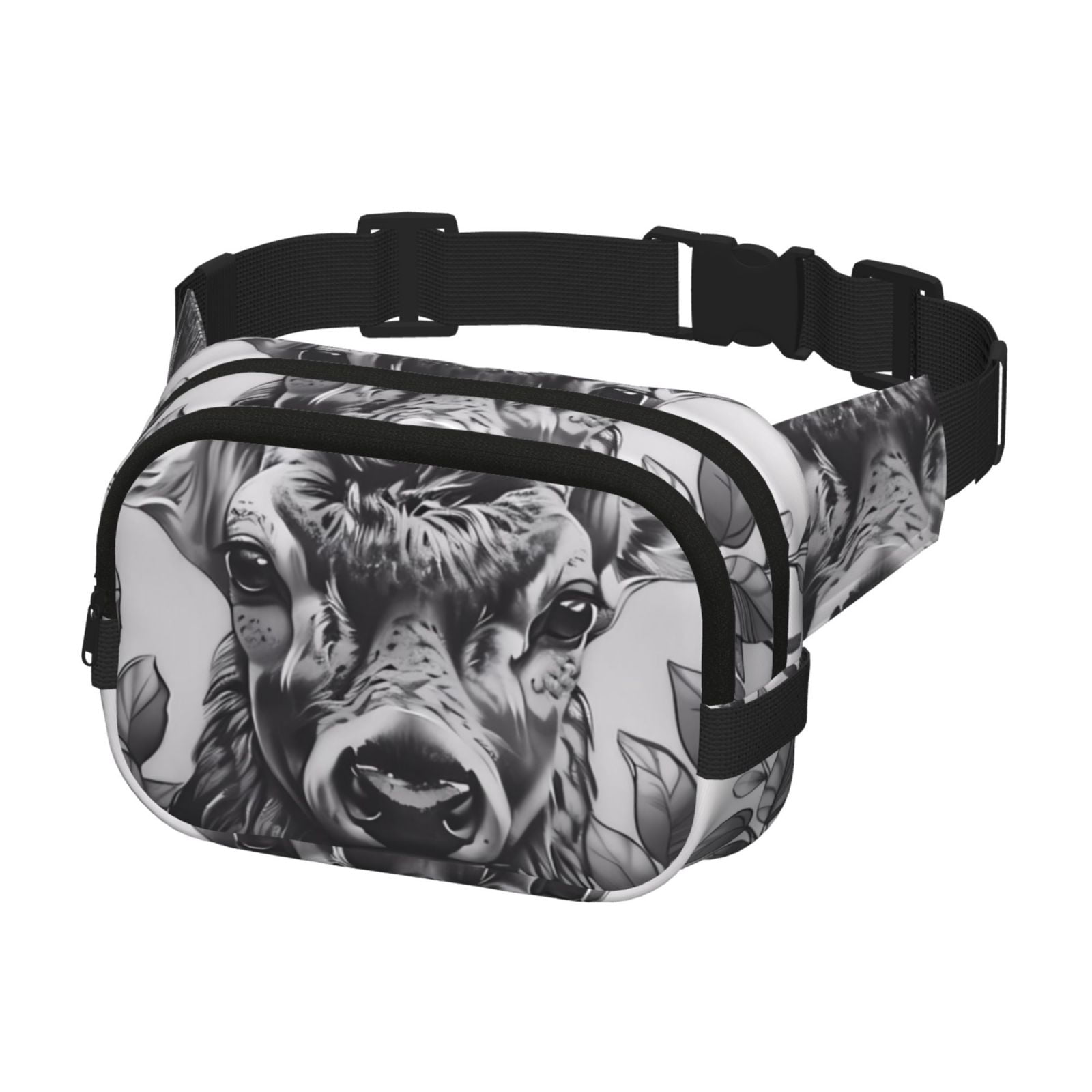 Picia Monochrome Deer Floral Print Square Double-Layer Waist Bag Mini Adjustable Waist Belt Bag Exercise Running Travel Hiking