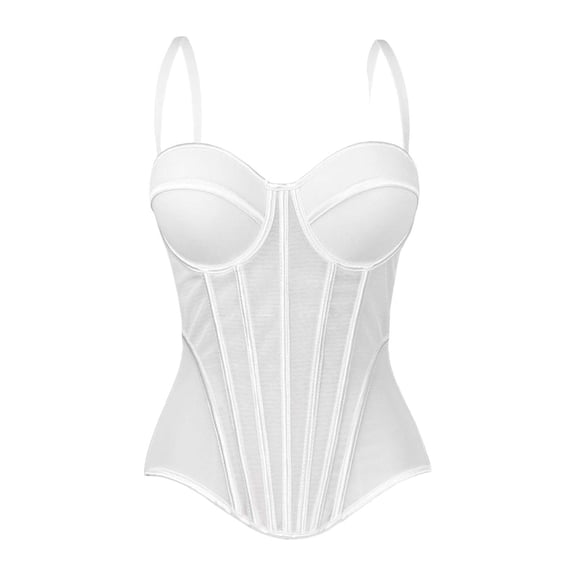 Mesh Sheer Corset Top For Women, Thin Adjustable Spaghetti Strap Renaissance Corset Shapewear Seamed Torso Shaping Bodice Sizes S-XL