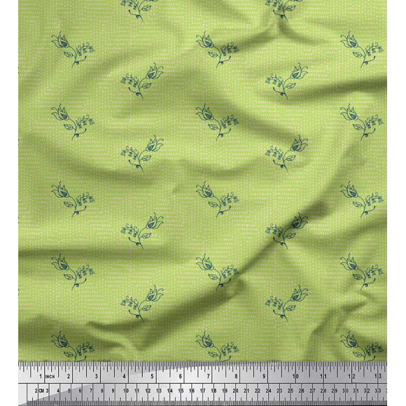 Soimoi Vert Tissu de Canard de Coton Artistique Bourgeon Tissu Imprimé Floral par la Cour 42 Pouces de Large