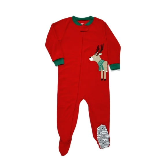 Carter's Boy's Green Scarfed Reindeer Fleece Footed Pajama Sleeper, Size 4