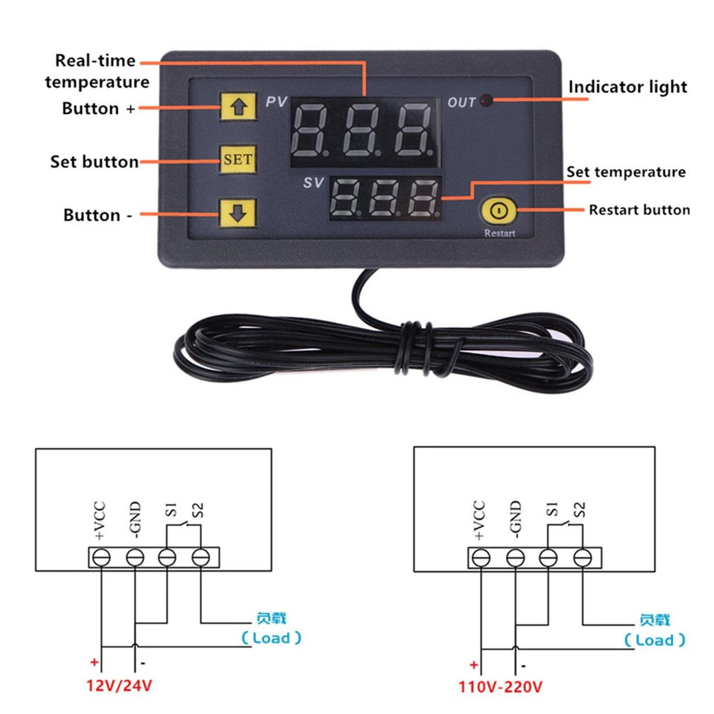 Temperature Controller Thermometer 12V 50~110℃ Dual Relay Alarm Air Regulator