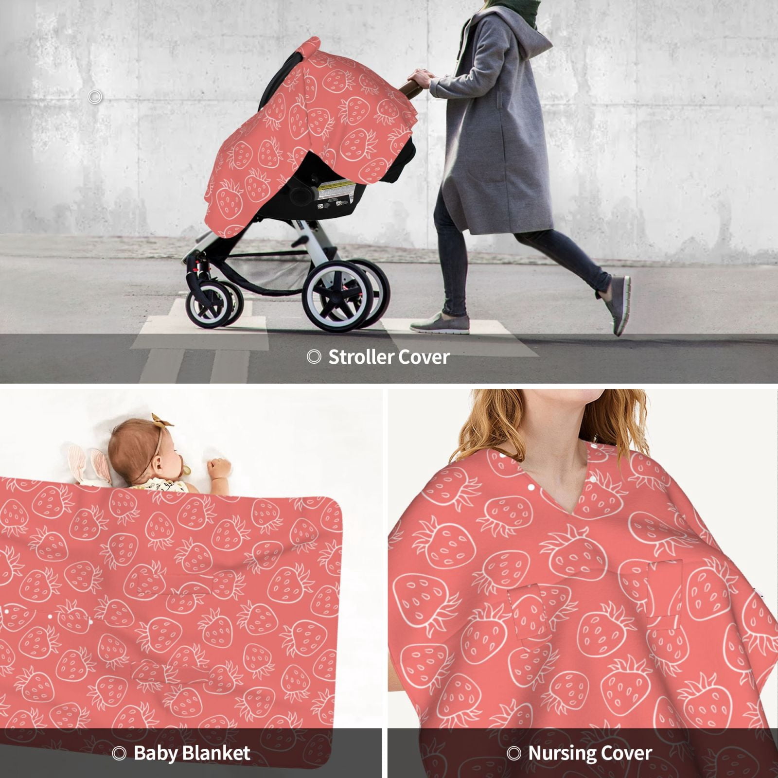 Car Seat Cover Baby - cute pink Strawberry Breathable Infant Car Seat Cover for Baby Carseat, Lightweight Comfort Baby Essentials Must Haves Newborn Stuff for Girl Boy