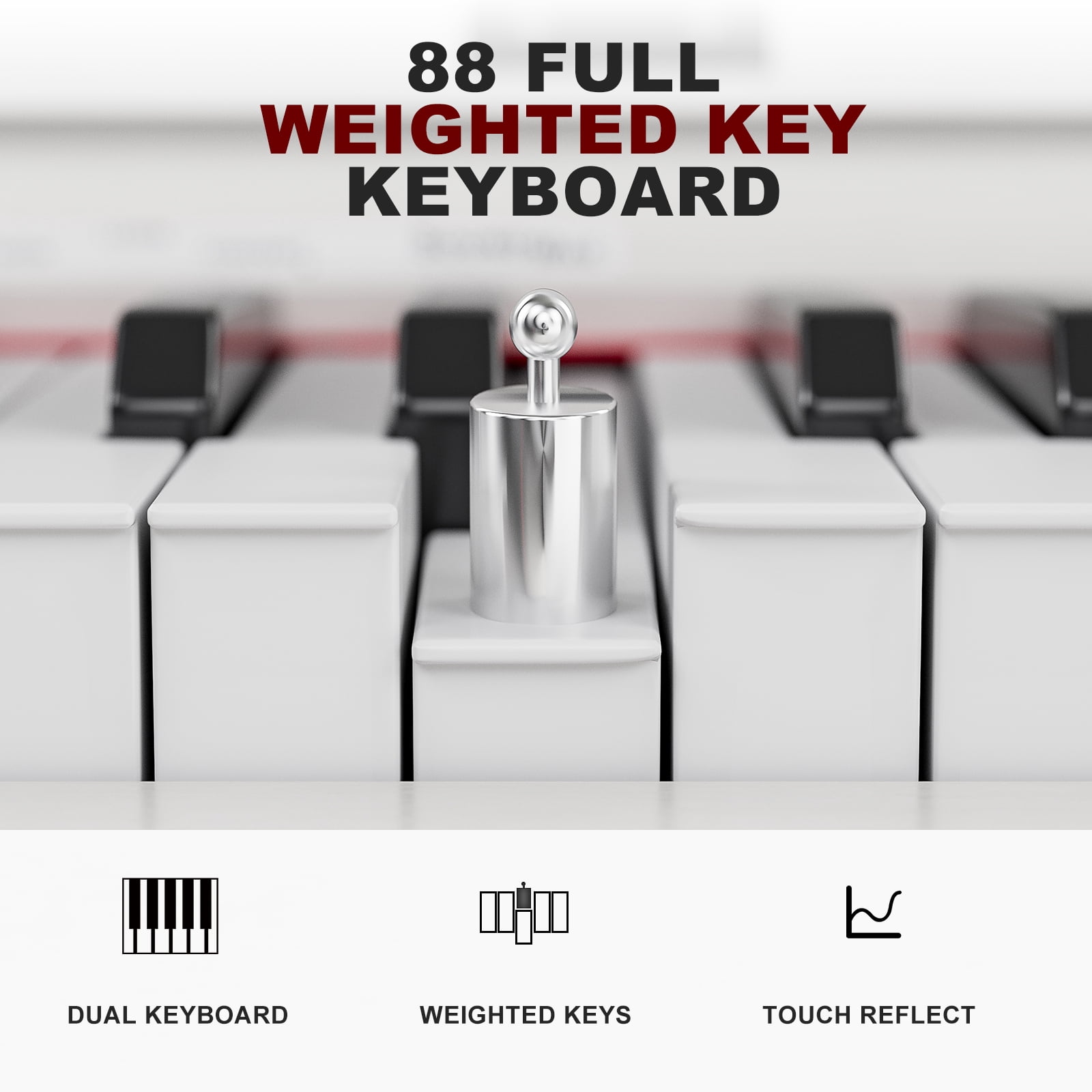 UMOMO 88 Weighted Key Digital Piano Keyboard with Piano Bench, Full Size Electric Piano with Piano Stand, Headphone Jack, 3 Pedal, Electronic Piano for Beginner, Adults, White