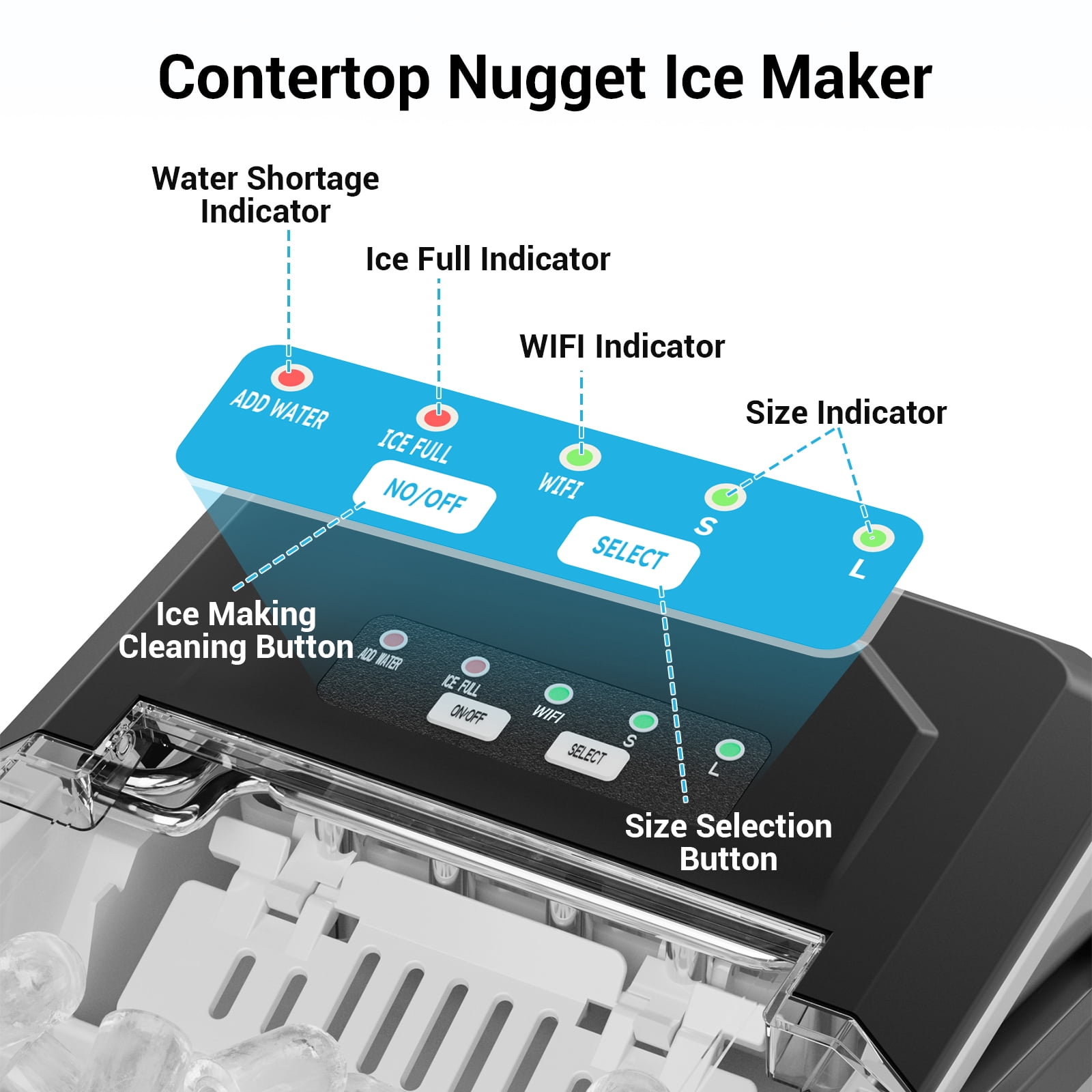 Joreek Smart Countertop Ice Makers, Portable Ice Maker Machine with Self-Cleaning, 6 Mins 9 Bullet Ice, 26lbs/24Hrs, Voice Remote for Home Kitchen Party Camping