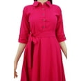 thumbnail image 2 of Bimba Women's 3/4 Sleeve Linen Collar Neck Solid Flared Shirt Dress with Side Pockets, 2 of 8