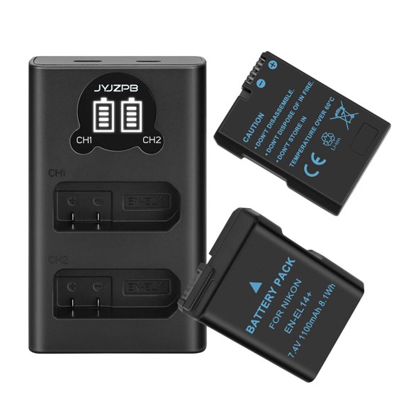 2-Pack EN-EL14 EN-EL14a Replacement Battery Dual USB Charger Set Compatible for Nikon D3200, D5600, D3500, D3300, D3400, D3100, D5100, D5200, D5300, DF Coolpix P7000 P7100 P7700 P7800 Cameras