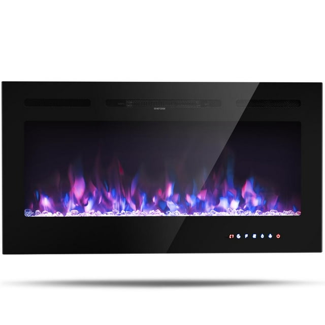 Insert de Cheminée Électrique 40 Pouces de Large, Cheminée Murale Encastrée et Montée 750W/1500W avec Télécommande, 9 Couleurs de Flamme, 5 Réglages de Luminosité, Minuterie 8 H, Chauffage de Cheminée pour Usage Intérieur