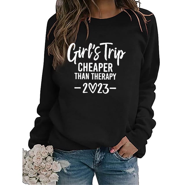 ICHUANYI Clearance Women's Fashion Printed Loose T-shirt Long Sleeves Blouse Round Neck Casual Tops(Black, XXL) ICHUANYI WER2023081203953