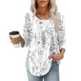 thumbnail image 1 of TaTaai Womens Casual Printed Shirt 3/4 Sleeve Round Neck Front Pleated Blouse Loose Fit Fashion Tunic Soft Comfortable Top for Spring Summer Holiday Daily Gift, 1 of 7