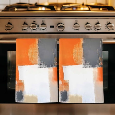 Burnt Orange Gray Kitchen Towels Set of 4 Modern Abstract Oil Painted Geometric Absorbent Dish Towels for Kitchen Microfiber Hand Towel Quick Drying Tea Towel for Cleaning Decorative Dishcloths