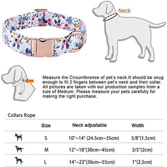 Dog Collars for Medium Dogs,Dog Collar for Large Dogs Valentine'S Day Dog Collar with Flower, Rose Valentine Dog Collar Holiday Soft Cotton Puppy Collar for Small Medium Large Dog