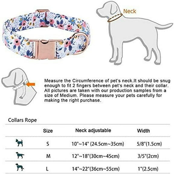 Dengmore Valentine's Day Dog Collar With Flower Rose Valentine Dog Collar Holiday Soft Durable Cotton Puppy Collar For Small Medium Large Dog