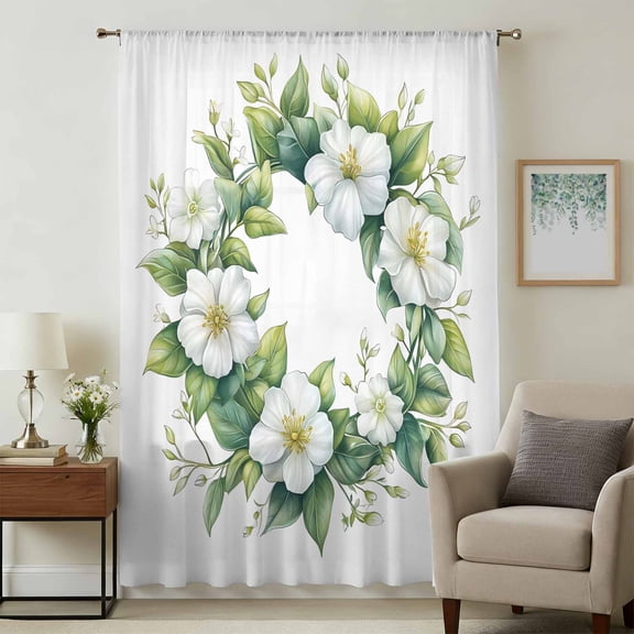 Botanical Sage Green Sheer Curtains 84 Inches Long, Garden Florals Spring Light Filering Curtains, Breathable Simi Curtain Privacy Drapes for Living Room Bedroom Lightweight Window Treatment