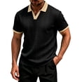 thumbnail image 3 of Mens Knitted Polo Shirts Jacquard Textured Short Sleeve Golf Tees V Neck Collared Casual Polo Shirt, 3 of 7