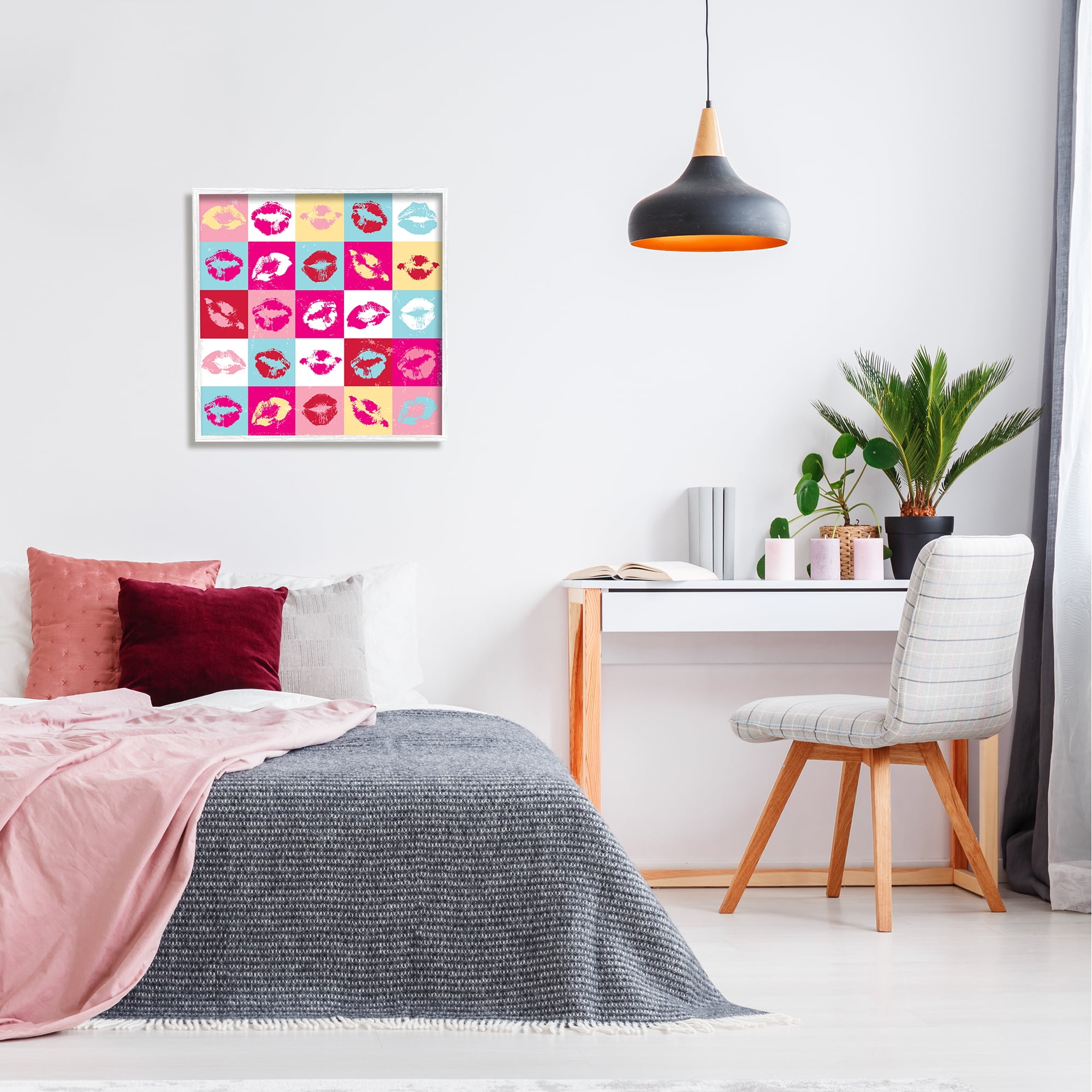 Stupell Industries Pop Style Lip Pattern Abstract Painting White Framed Art Print Wall Art, 24 x 24