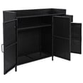 thumbnail image 2 of 47.5"W Wicker Outdoor Storage Cabinet with Tempered Glass Desktop, Weather-proof Rattan Bar Table with Three Doors, Adjustable Shelf, and One Drawer, for Outdoor Cushions, Pool Toys , Black Brown, 2 of 5