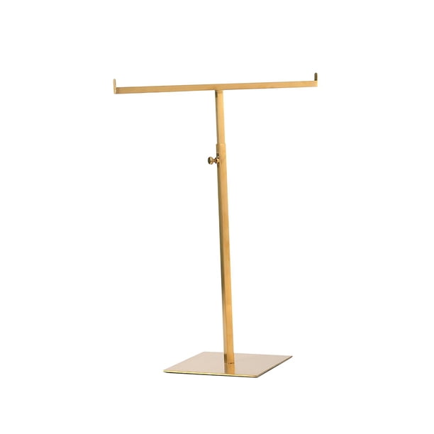 Expositor de bolsos en forma de T con altura ajustable para collares largos oro cepillado